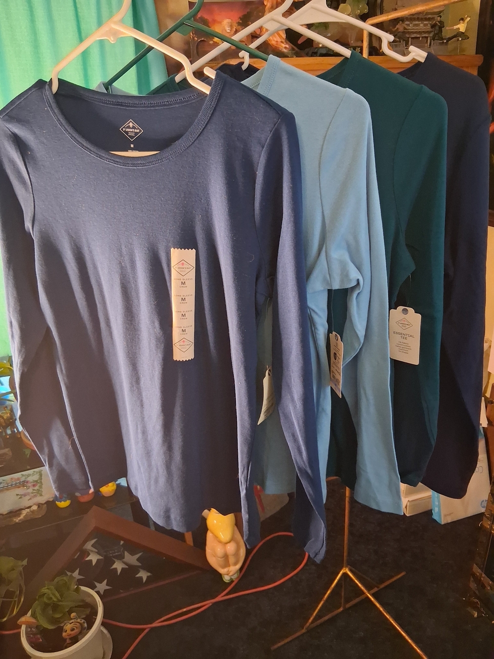 St. John's Bay Long-Sleeve Crewneck Tee – Navy, Light Blue, Teal,  Bundle Of 4.